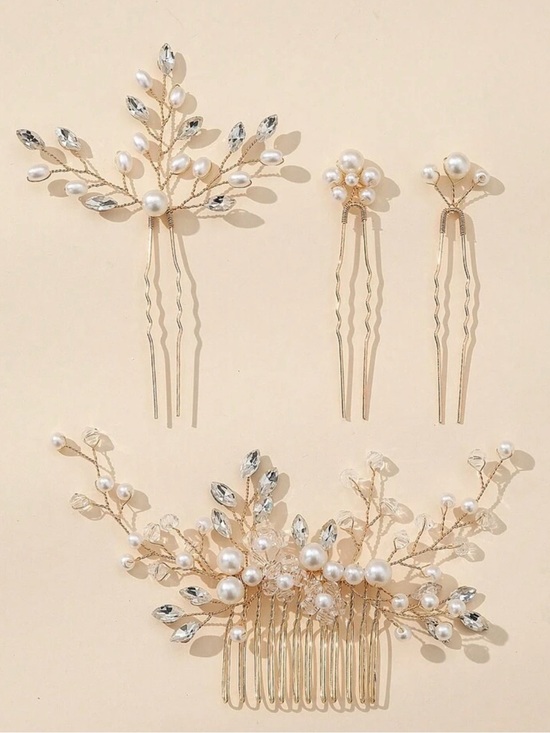 Pearl & Crystal Bridal Hair Vine - Gold main image 6